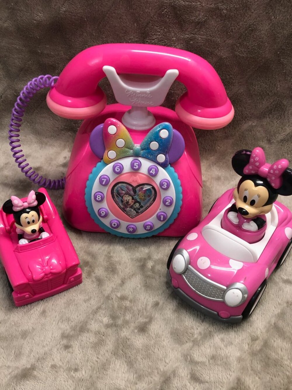 (3) Minnie Mouse Toys:  Minnie Phone | Push & Go Racer | Junior Minnie Car